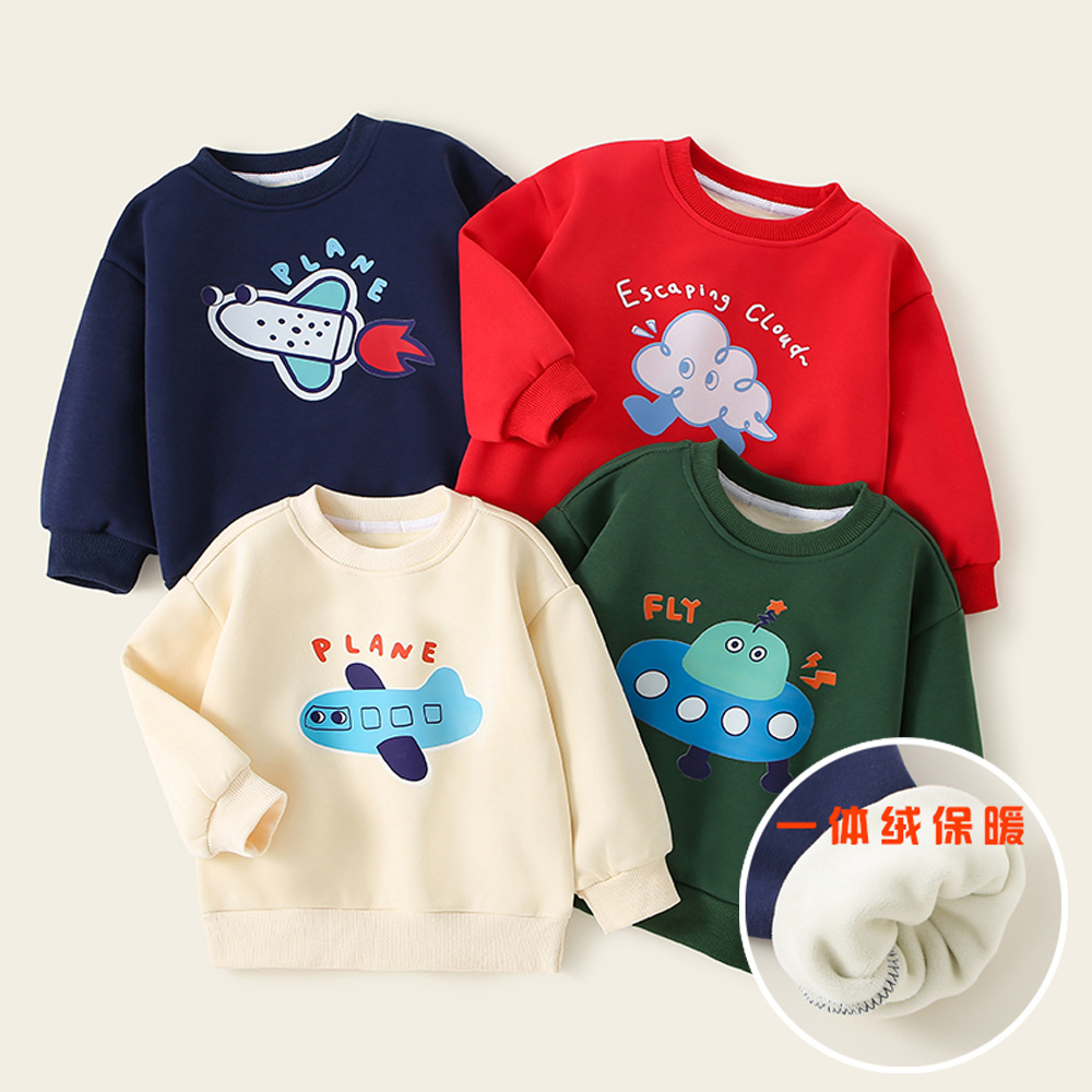 Children's sweatshirt, casual crew neck, lined sweatshirt, winter clothing, autumn and winter, unisex, warm top for boys and girls