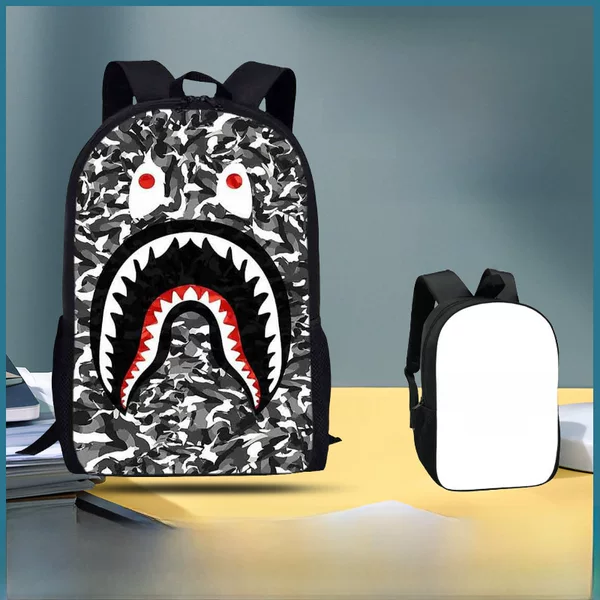 Primary school student schoolbag camouflage shark printable logo large capacity Children's backpack cartoon cross-border backpack delivery
