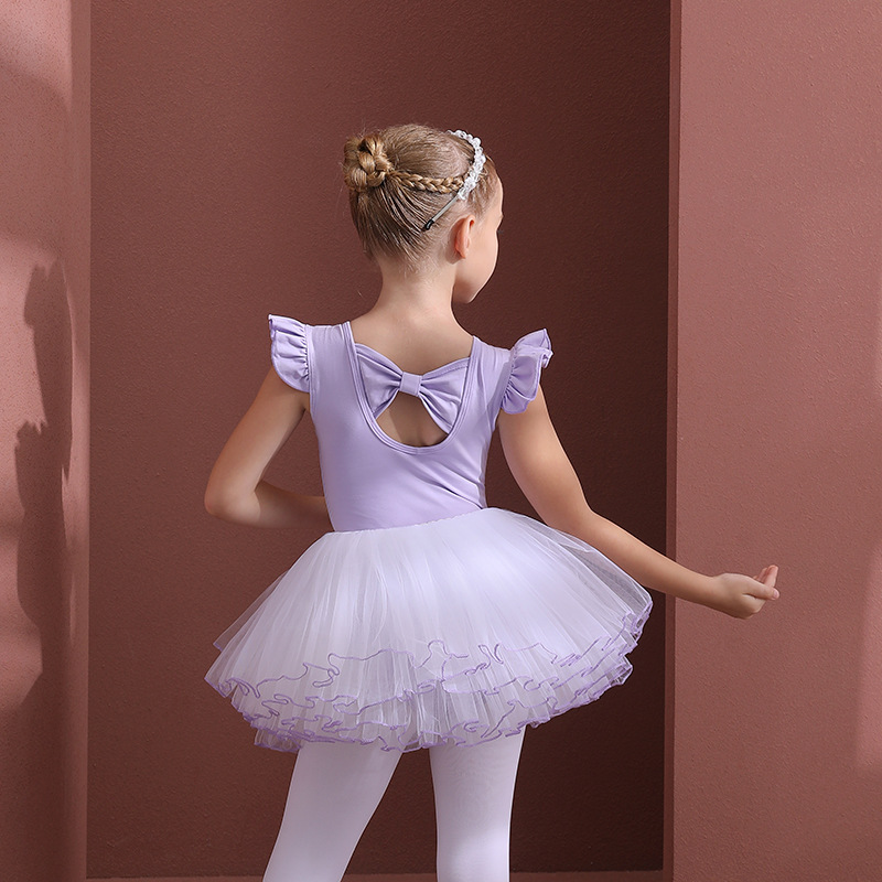 어린이 댄스 의류 순면 보라색 여름 민소매 소녀 연습 옷 어린이 발레 스커트 아트 시험 중국 댄스 의류