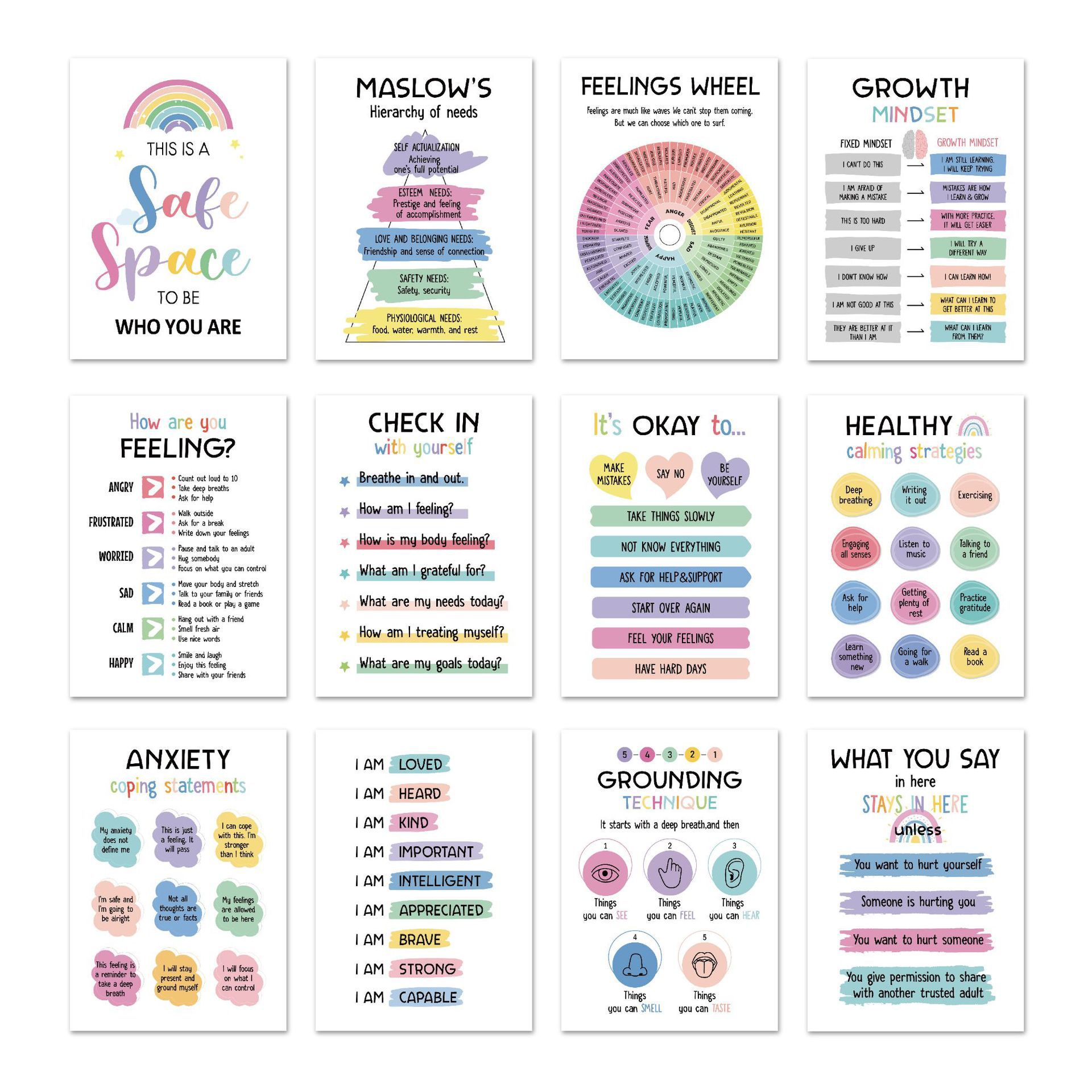 亚马逊12张心理健康海报办公室咨询室辅导员教育用品海报装饰画