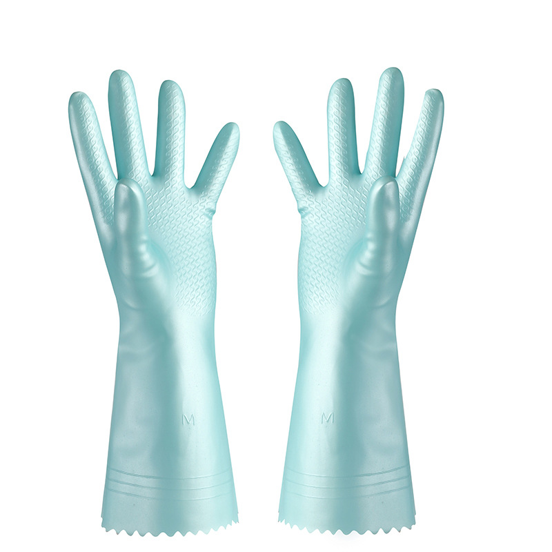 Engrosado flocado guantes de cocina para el hogar lavado de vajilla de limpieza de lavandería trabajo doméstico guantes de goma a prueba de agua forrado de lana al por mayor
