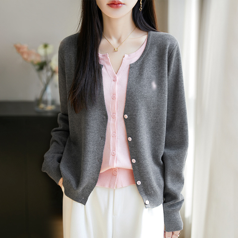 拼色假两件针织miu系开衫女新款撞色外搭格雷系上衣女装精纺毛衫|undefined