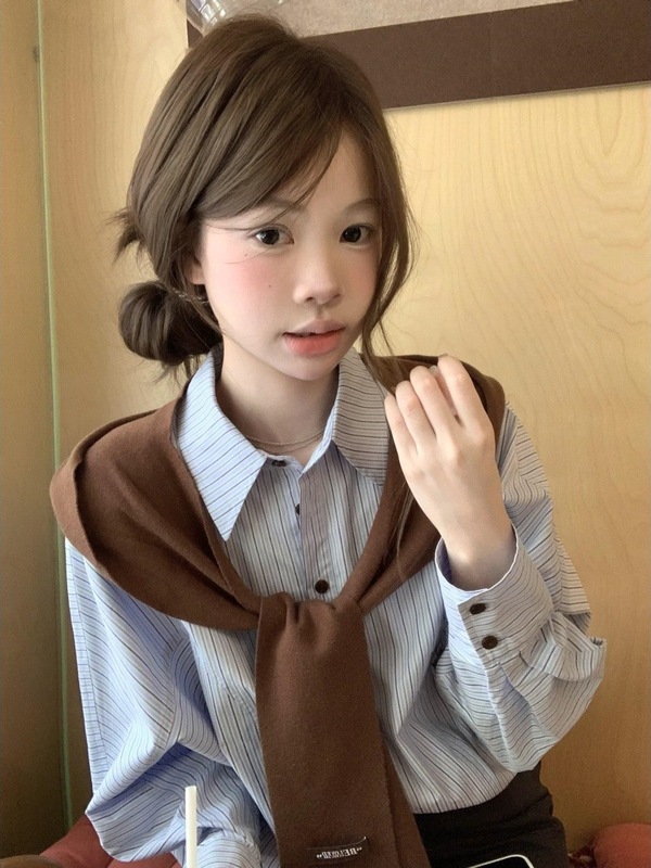 秋季新款韩系学院风穿搭宽松休闲百搭披肩搭配条纹衬衫显瘦两件套|undefined