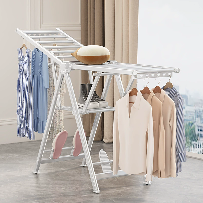 Вешалка для сушки одежды для балкона, бытовая складная напольная вешалка для одежды в форме крыла из алюминиевого сплава, не требующая установки, для сушки одеял