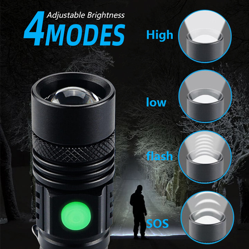 Nueva linterna transfronteriza al por mayor, pequeña carga de luz fuerte, carga de largo alcance al aire libre, mini linterna pequeña de emergencia para el hogar