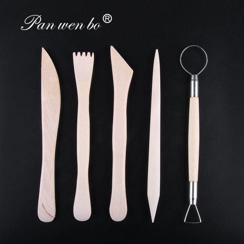 Creative wooden soft clay clay sculpture knife 5-piece set DIY children's carving and painting clay pottery tool set wholesale