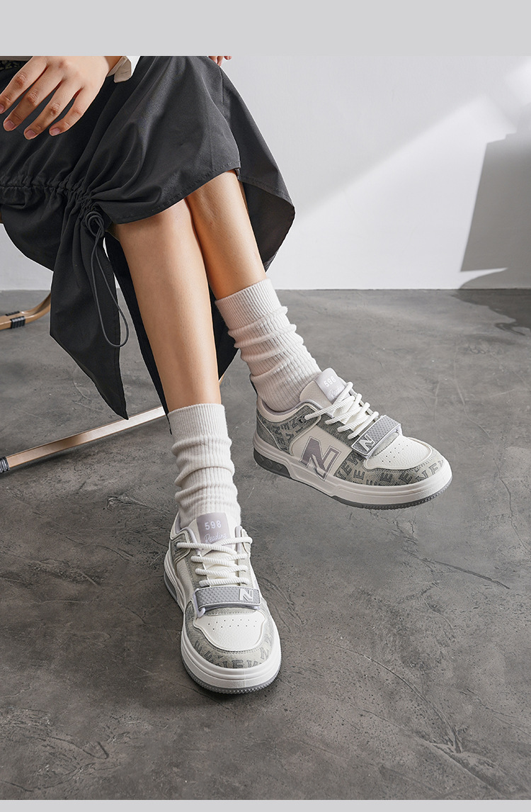 Giày sneaker unisex cổ thấp phong cách thể thao đường phố đế dày — 598-2 Trắng Đen chi tiết 12