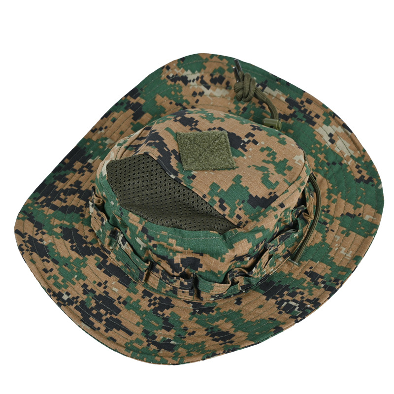 Nuevo sombrero de camuflaje transfronterizo al aire libre táctico militar de pesca de borde redondo sombrero de pescador de sombrero de sombrero de escalera de montaña de protección solar