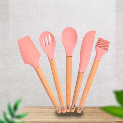 家用廚具套裝食品級矽膠鏟勺5件套 適用于不粘鍋廚房工具矽膠套裝