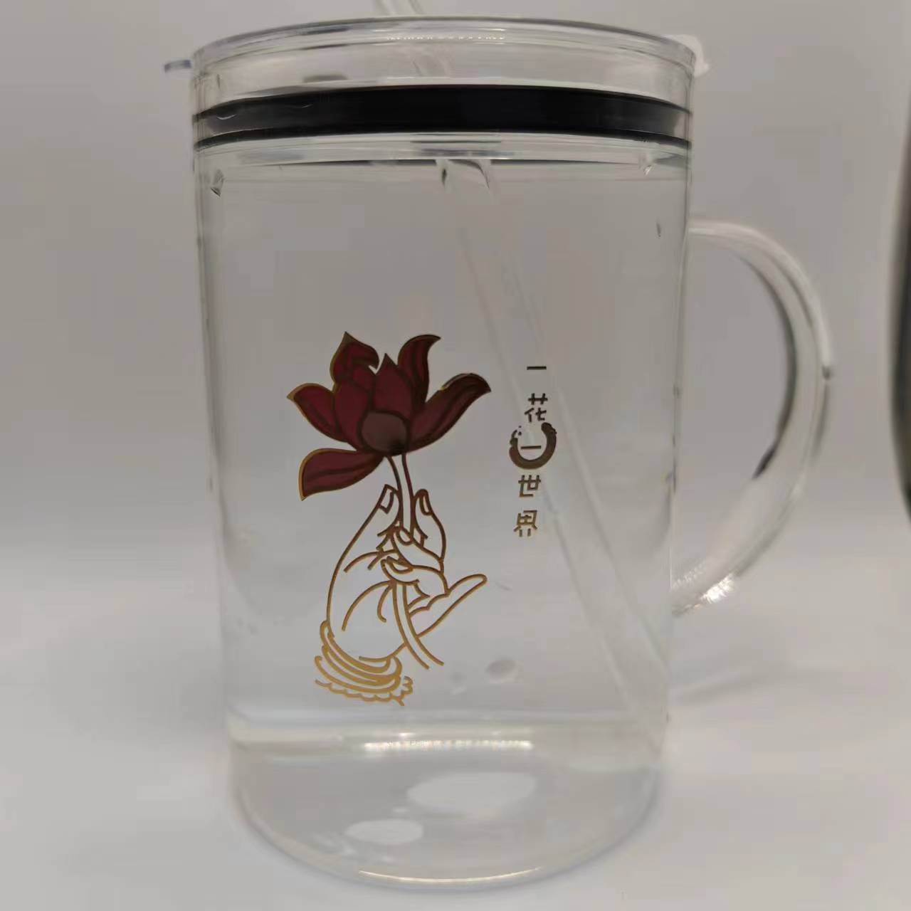 Resistente al calor ins Internet celebridad de gran capacidad de alta temperatura de vidrio borosilicato resistente elevar taza de agua con tapa y paja taza al por mayor