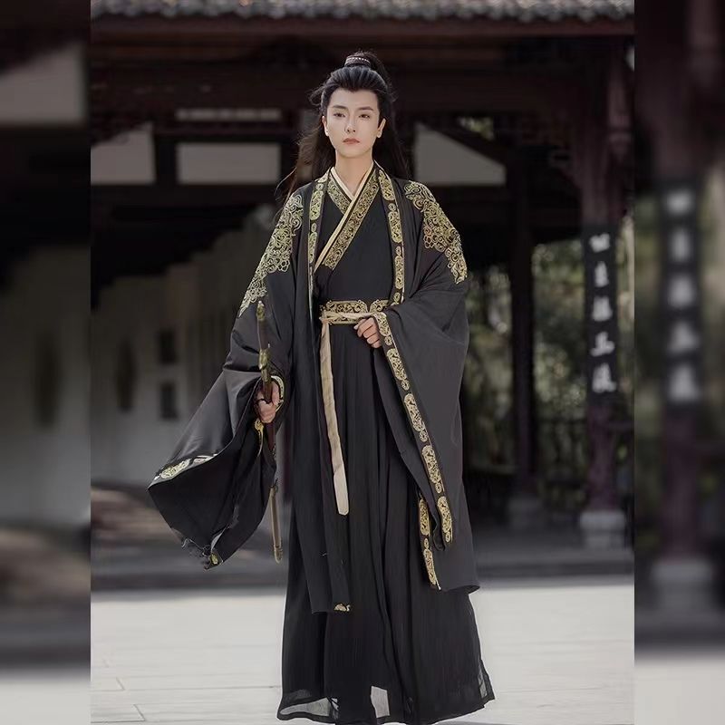 Hanfu Men's Authentic Original Chinese Style Embroidered Outfit, Wei and Jin Dynasty Style Cross-Collar Ancient Costume, 2026 Spring and Summer New Model