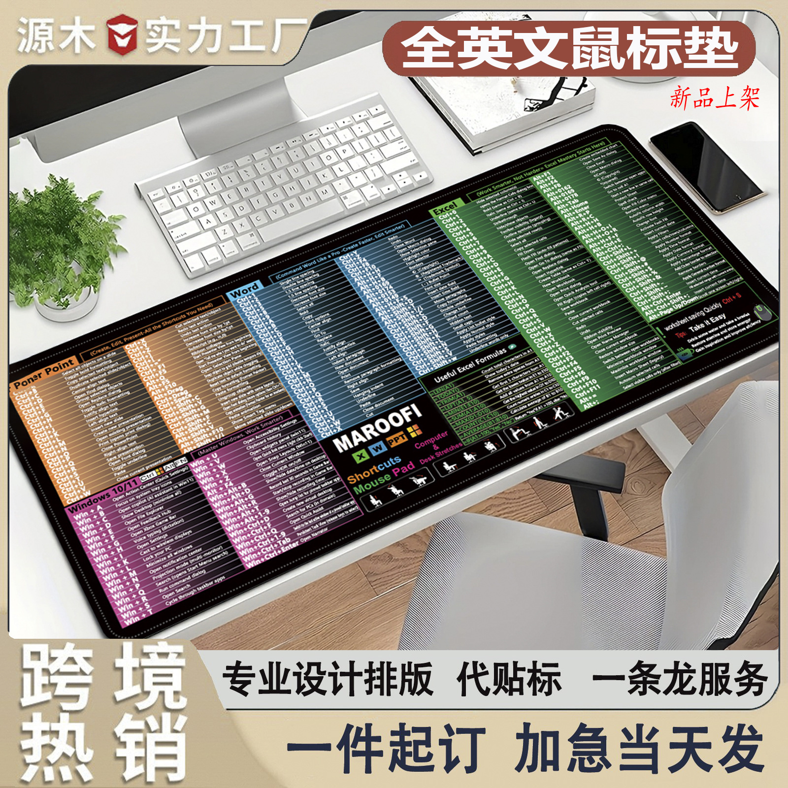 新款英文鼠标垫定制大号电竞游戏ip笔记本电脑跨境防滑办公桌垫