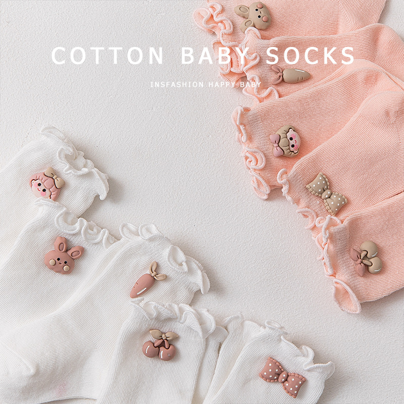 新生女宝宝婴幼儿0-3岁儿童a类精梳棉秋季中筒松口木耳花边公主袜