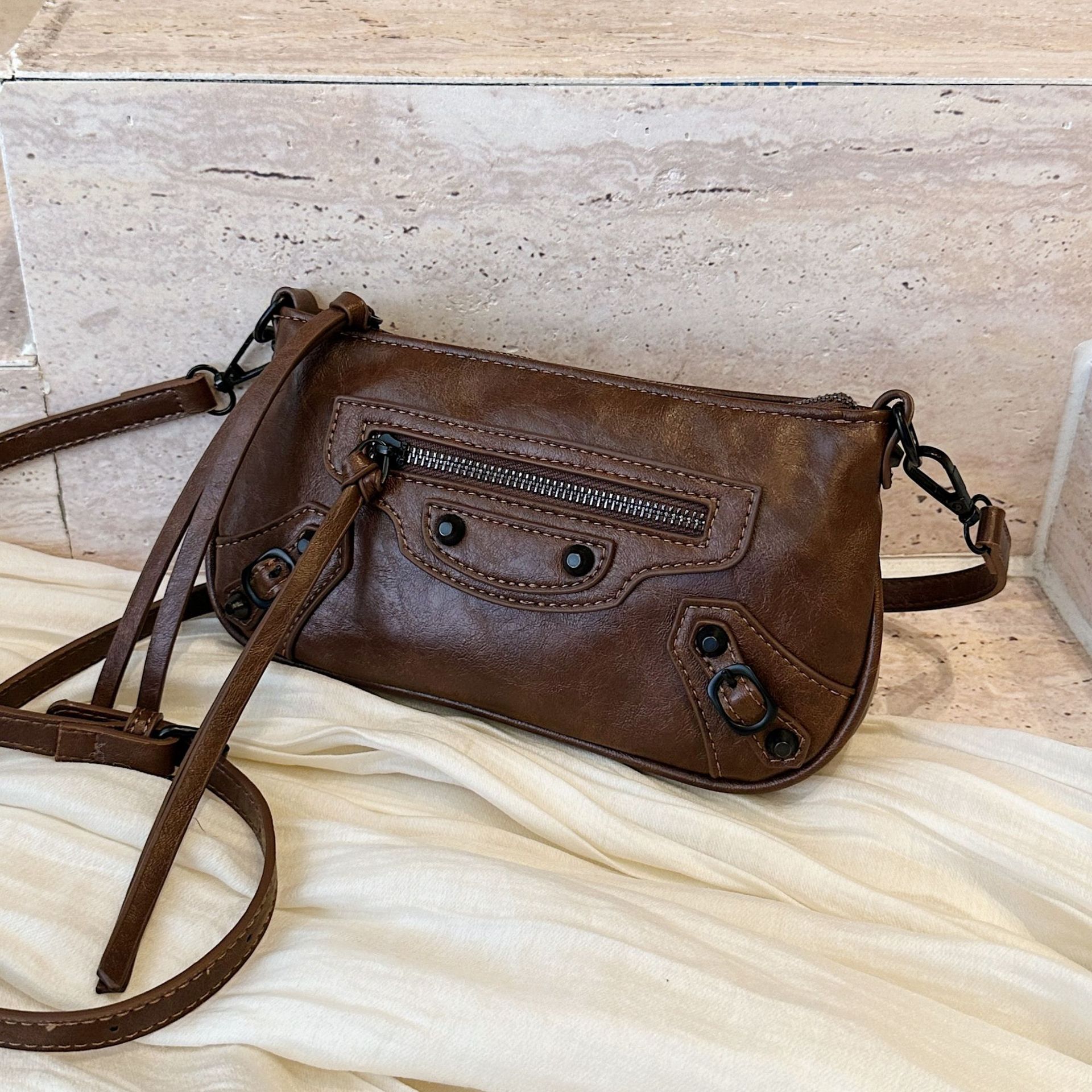 Studded Pocket Vintage Compact Convertible Crossbody Bag 1