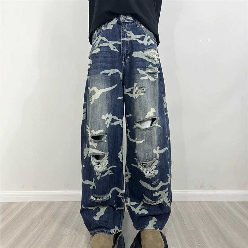 Cross-border 2026 Men's New American Style Trendy Fashion Retro Camouflage Versatile Wide-Leg Jeans Wholesale In Stock Cross-border 2026 Men's New American Style Trendy Fashion Retro Camouflage Versatile Wide-Leg Jeans Wholesale In Stock