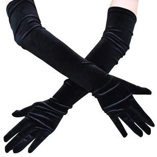 Women's Lengthened Golden Velvet Gloves Autumn and Winter Warm Velvet Gloves Retro Evening Dress Etiquette Velvet Gloves