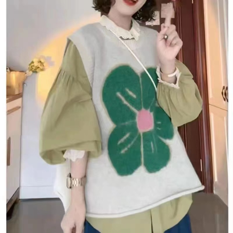 Directo de fábrica Chaleco de punto de las mujeres sueltas más el tamaño 2023 de primavera y otoño de cuello redondo jacquard suéter exterior de las mujeres