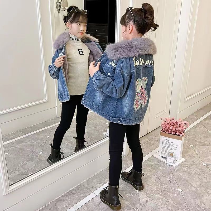 Niñas vaqueros y chaqueta de terciopelo otoño-invierno 2024 nuevo estilo extranjero ropa de invierno para niños de niñas coreanas