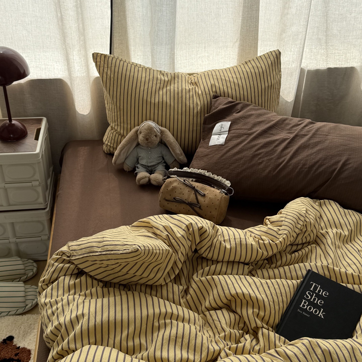 Conjunto de cama vintage em algodão lavado cor lisa_voghion.com