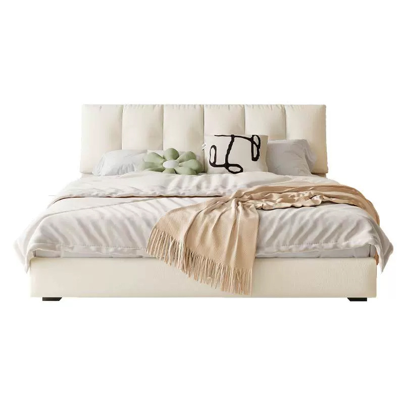 Cama de tela Ins Cloud para dormitorio principal de apartamento pequeño, cama doble moderna minimalista de tela tecnológica suave con almacenamiento de cuero.