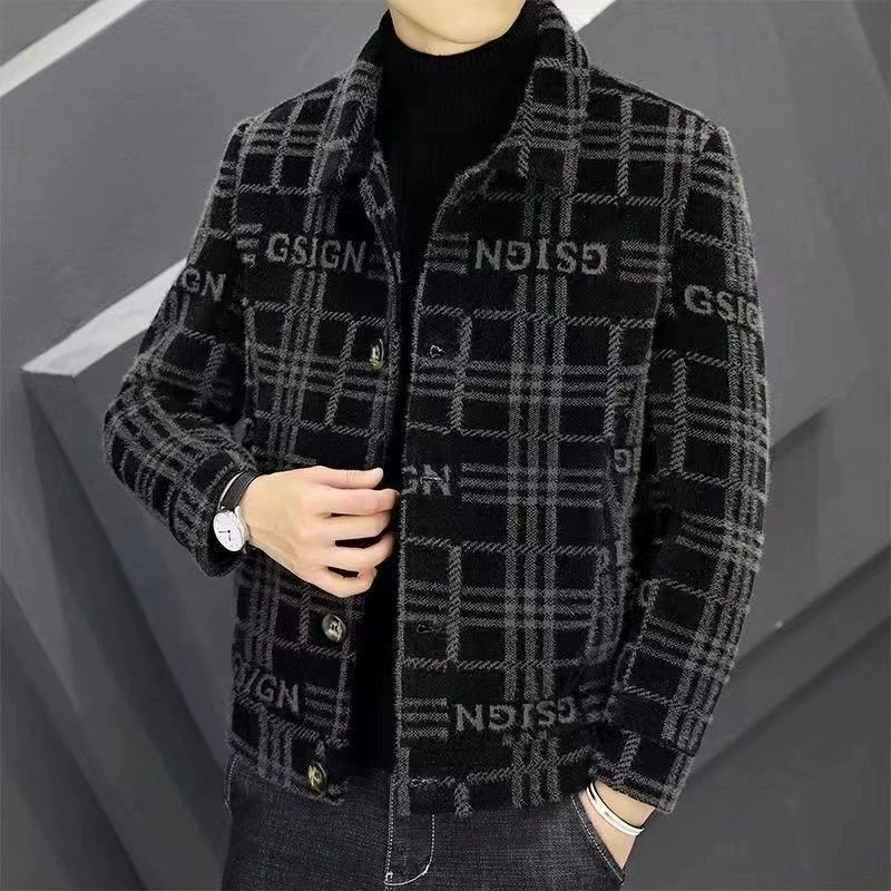 Трансграничные 2024 новые осенние и зимние короткие клетчатые куртки мужские корейские повседневные отворот шерстяные куртки прилив