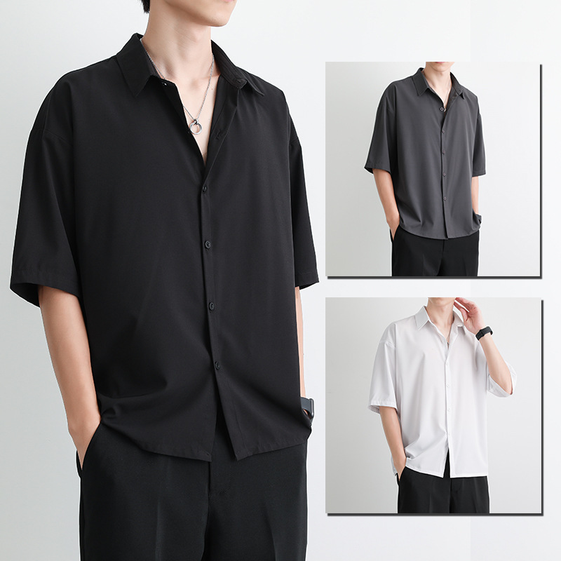 Solid Short sleeved shirt 2022 summer Korean Edition Trend shirt solar system Easy Borneol Elbow sleeve shirt