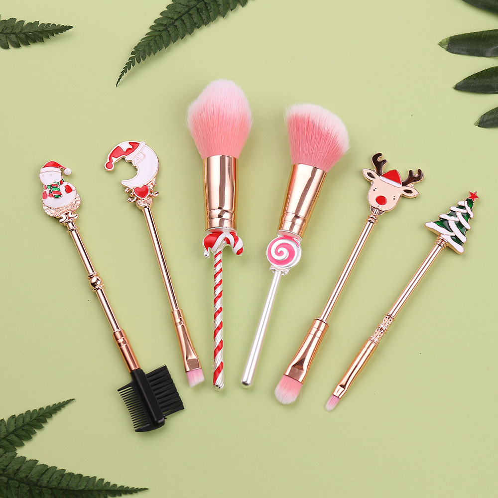 Make-up-Pinsel-Set aus Metall im Weihnachtsstil, Weihnachtsgeschenk, Schönheitspinsel für Anfänger_voghion.com