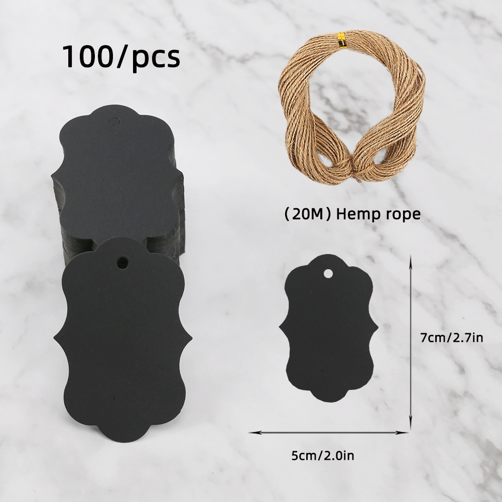 亚马逊牛皮纸吊牌套装100张+20米麻绳5*7cm空白卡片标签腰形挂牌