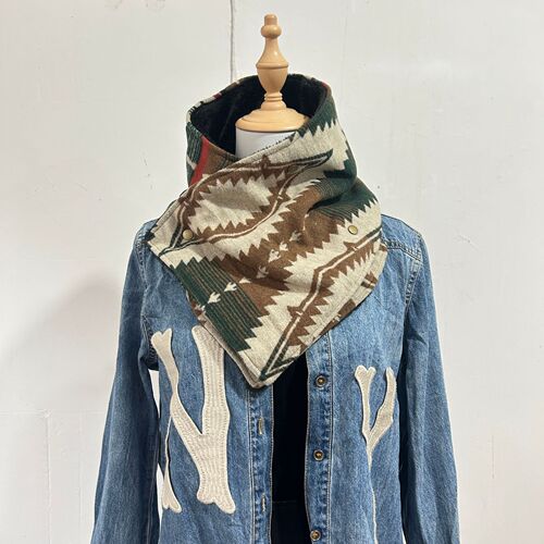 Bohemian Double Button Plaid Wool Knit Scarf with American Cowboy Style