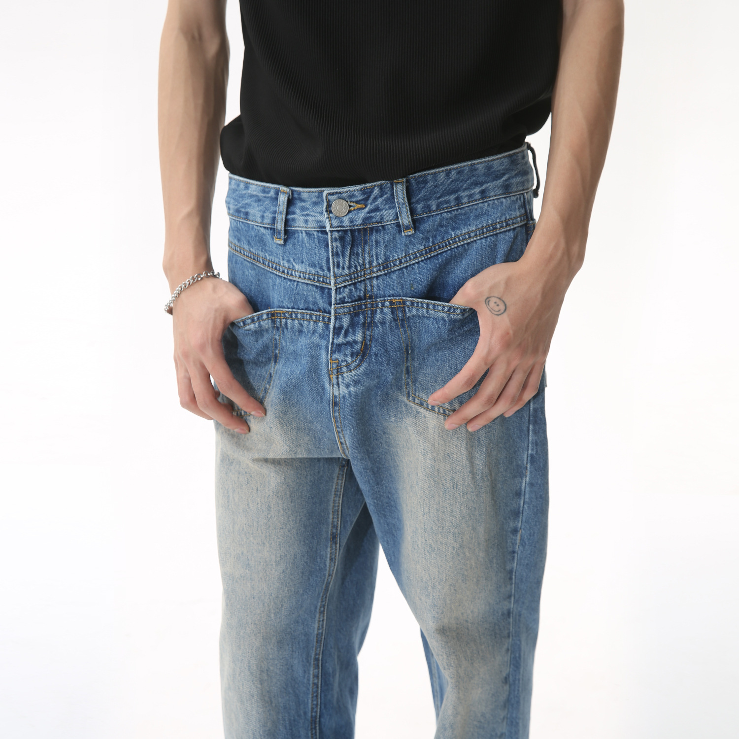 Mtlclothes ropa de Hombre | 2023 verano nueva recta suelta adelgazamiento drapeado MOP pantalones largos para hombres y mujeres