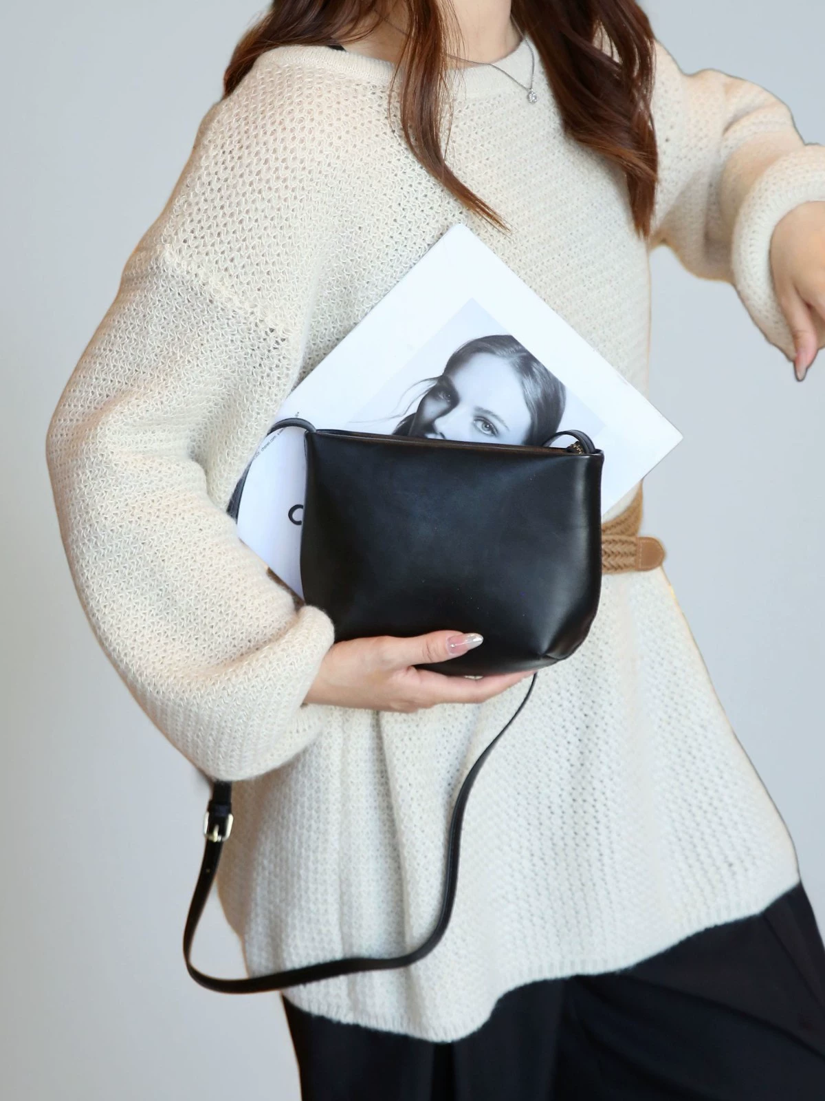 Small hand loop bag, one-shoulder bag, small bag, genuine leather
