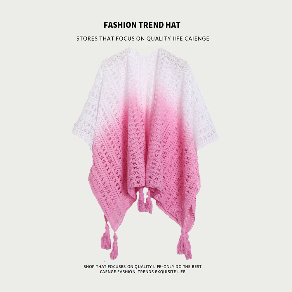 Estilo nacional de color sólido agujero de tejido chal exterior con decoración de viaje de mujeres Xinjiang con una capa de capa de capa universal