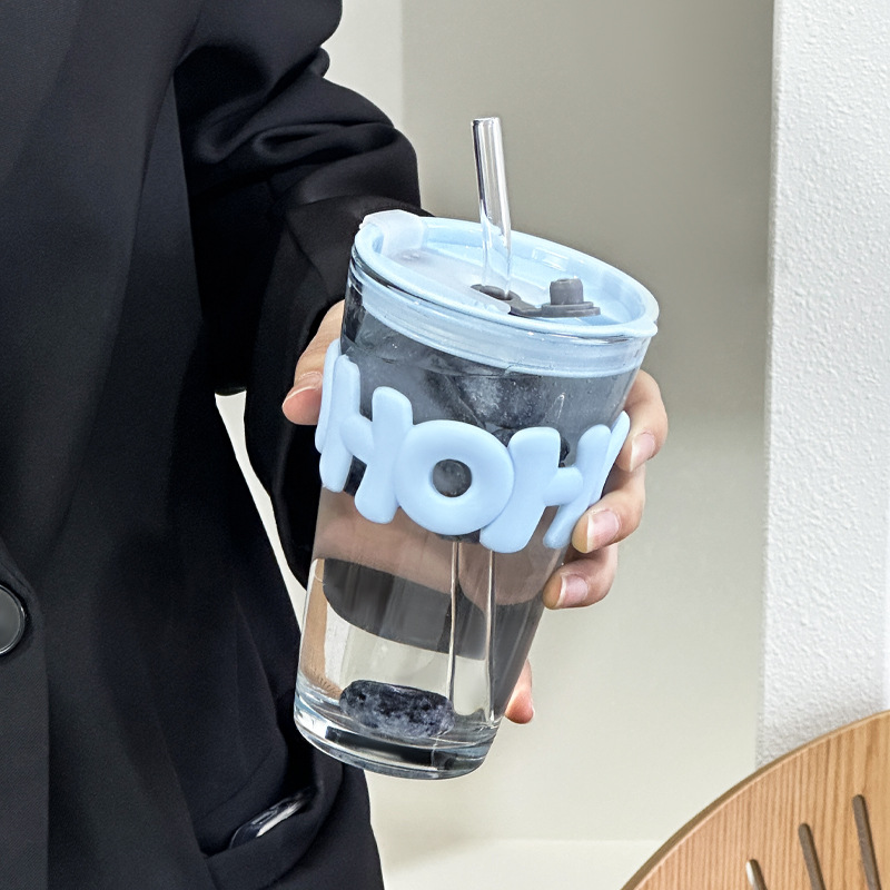 Linda taza de agua para niñas, taza de vidrio de alto valor con tapa, pajita, gran capacidad, té de oficina, nueva taza de verano