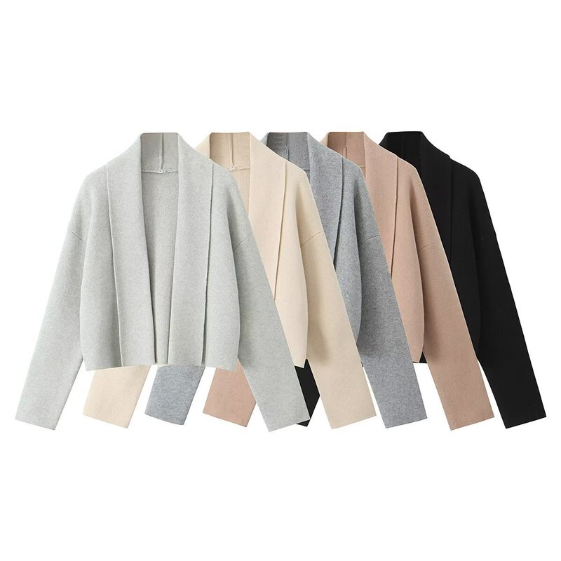 Lapel Cardigan Long Sleeve Rough Knitted Outer Pullover Amazon European and American Women's 2024 Autumn and Winter New