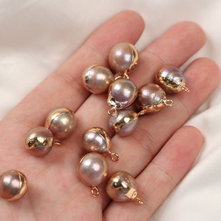 Wholesale natural freshwater pearl Baroque gilded Pearl Edison edging single hanging diy earrings pendant accessories