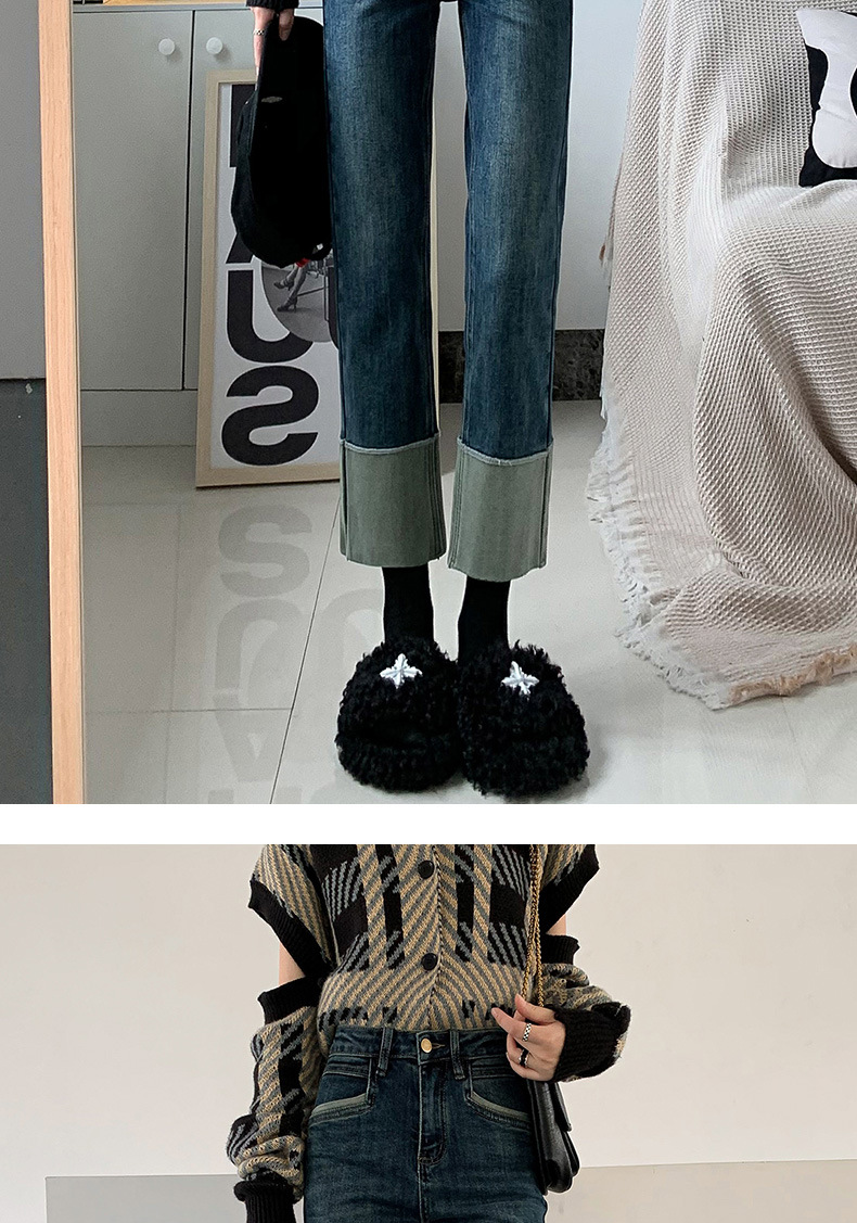 Spring new Korean-style retro color-blocking high-waisted straight-leg pants that make you look petite, 8-8 out of 10 skinny skinny jeans with a cigarette tube for women pic 16