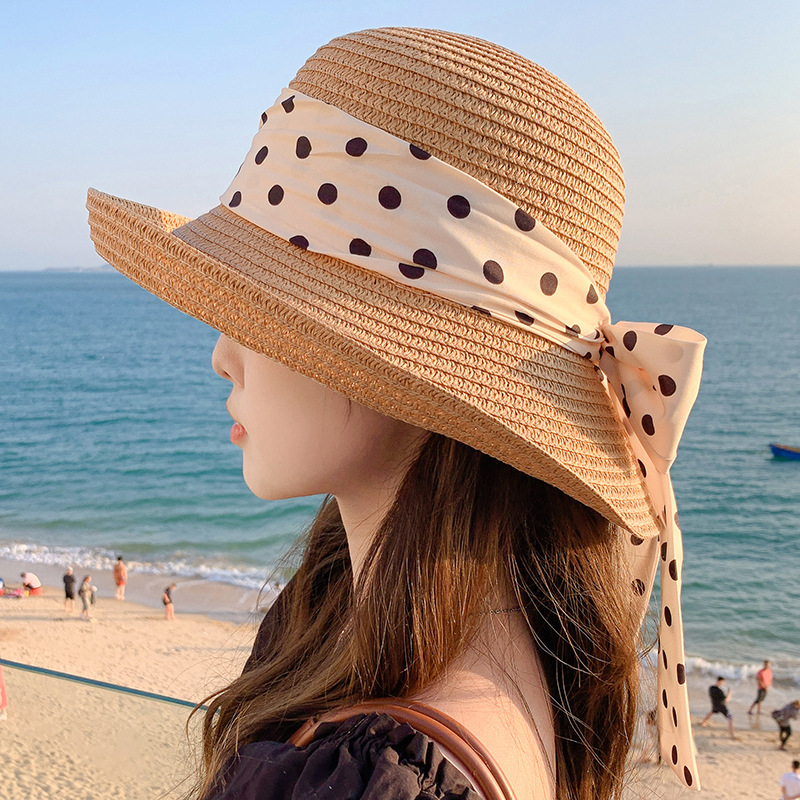 Children's Straw Hat With Wave Dot Pattern For Summer Sunshade_voghion.com