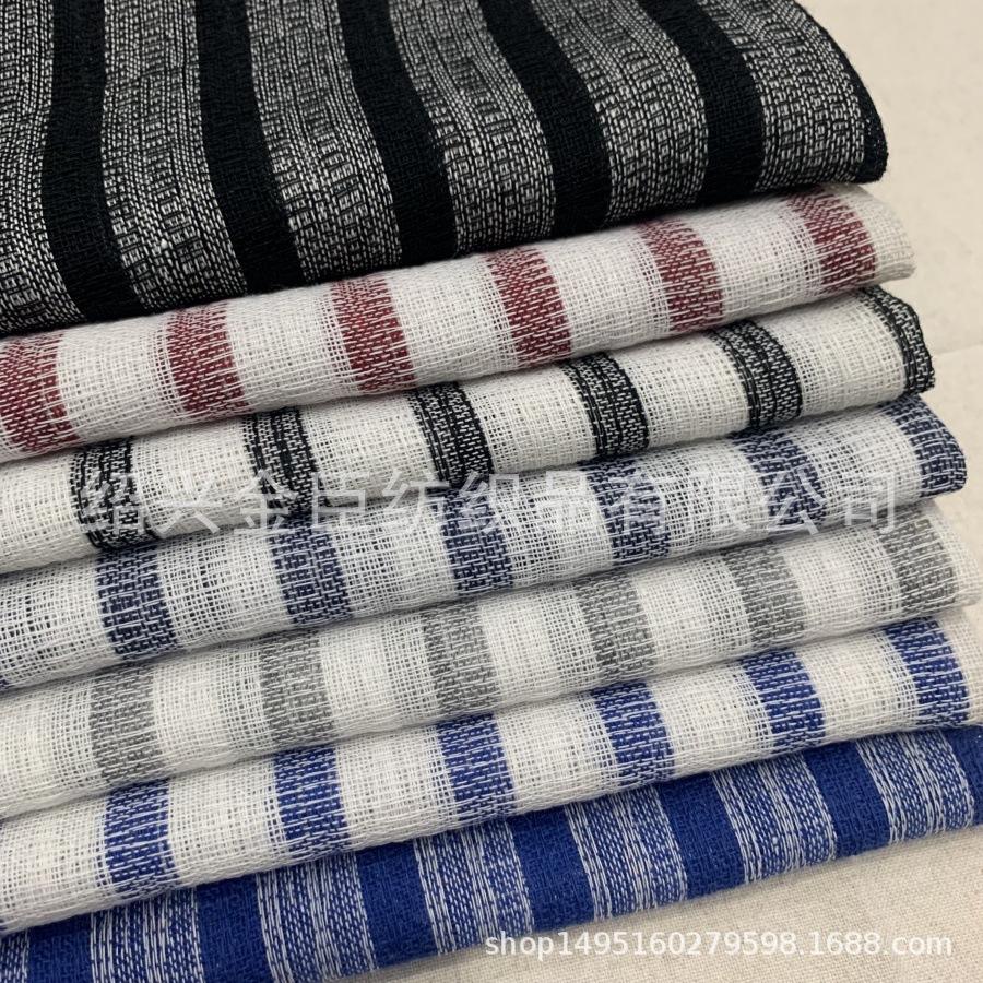 厂家直供涤麻棉色织布 梭织棉麻涤麻涤棉条纹布 现代女装男装家纺