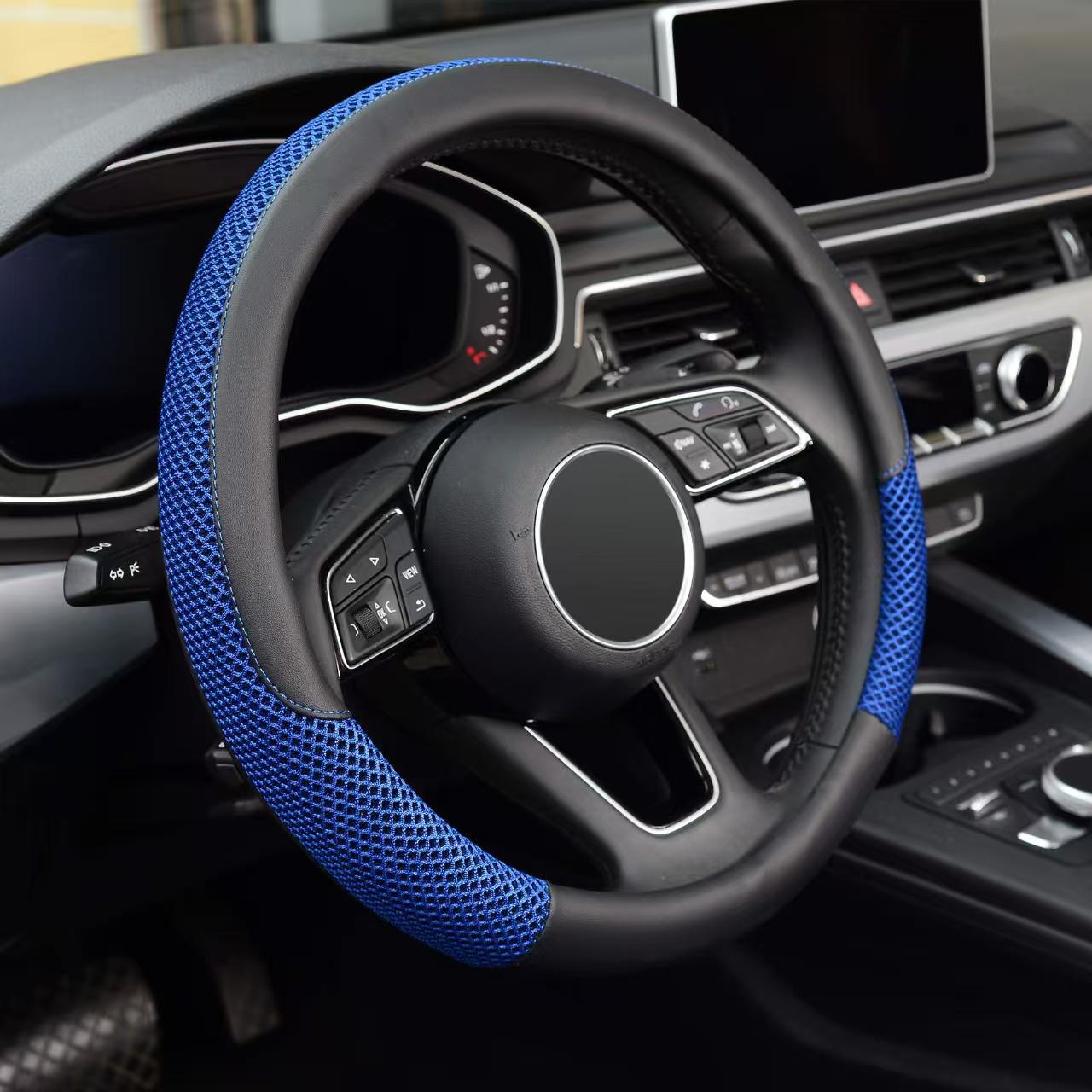 Car Steering Wheel Cover for All Seasons, Seam-Free Leather Ice Silk Men's and Women's Sports Universal Handlebar Cover