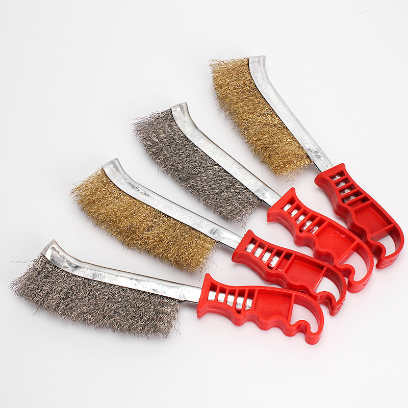 Cepillo de alambre de acero Cepillo de cuchillo de alambre de acero chapado en cobre Mango de plástico Limpieza de óxido industrial Barbacoa Cepillo de alambre de acero inoxidable