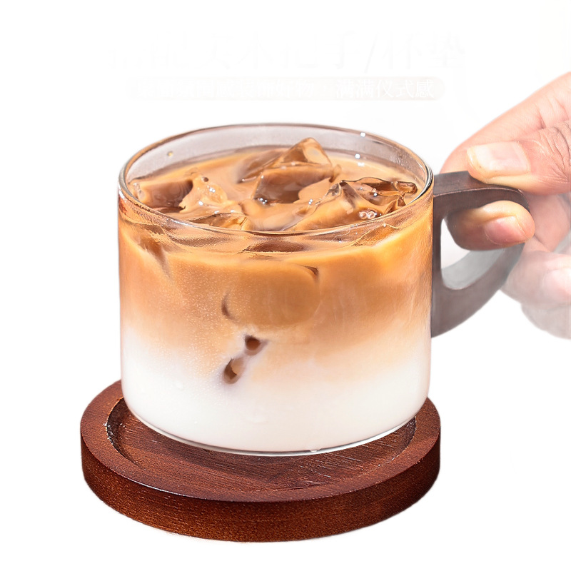 Taza de vidrio de alta temperatura de alto silicio de silicio, taza de alta calidad, taza de agua de alto valor, taza de café de madera de latte americana