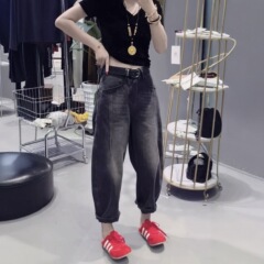 大码哈伦牛仔裤女2025年秋季新款弹力胖mm梨型身材裤子九分老爹裤