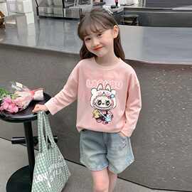 秋季儿童T恤女孩2026中小童套头衫卡通小兔子休闲百搭圆领上衣潮
