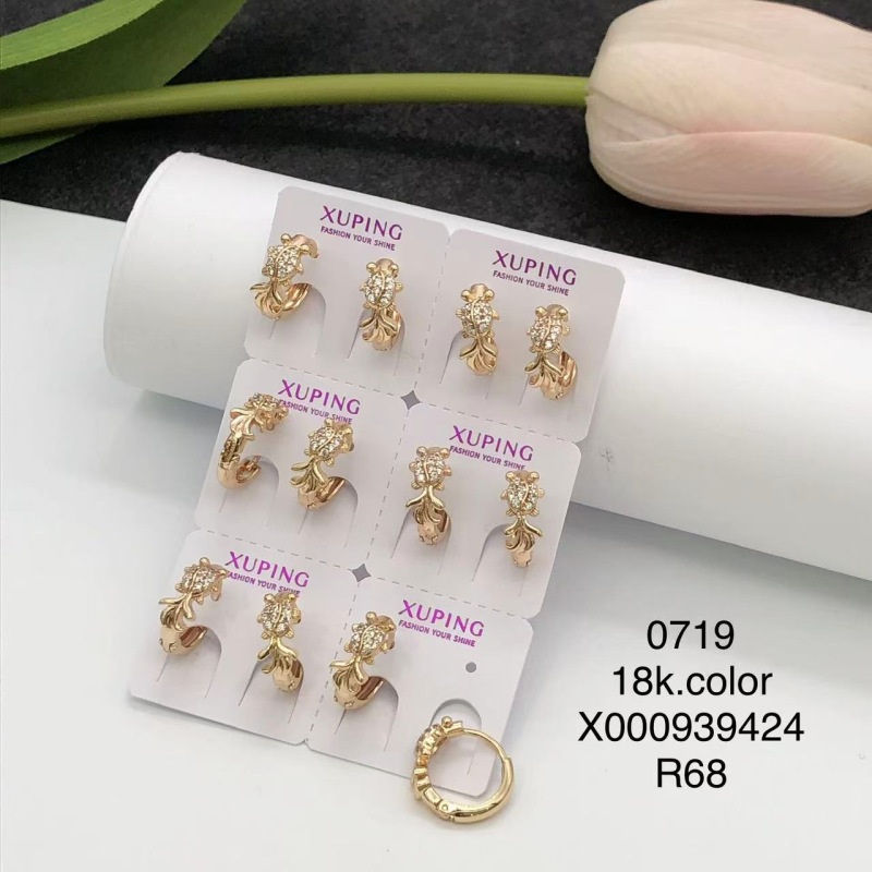 Pendientes de aro Xuping transfronterizos rusos de 18k con incrustaciones de diamantes, joyería de lujo ligero de alta gama al por mayor para mujer. image 130