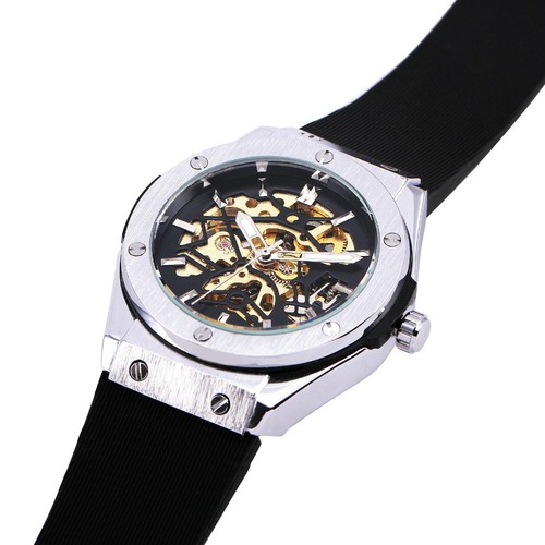 forsining European and American style men's fashion casual silver hollow skeleton fully automatic mechanical watch wholesale