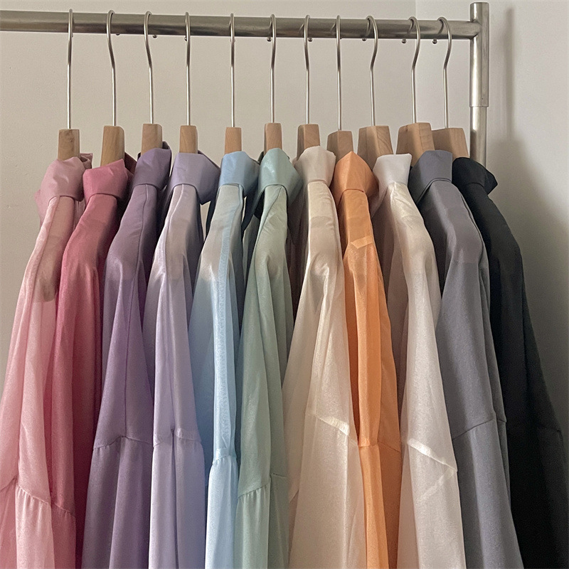 112g Weight Long Sleeve Sleeve Length Single Breasted Placket Type Shirtsleeve Sleeve Type Polyester, Chiffon Fabric Type Regular Top Length Cardigan Tops Type Holiday Occasion Shirt Collar Neckline Loose Fit Type Solid Color Pattern Summer, Spring Season Women's Gender Casual Style Wholesale Women's Casual Solid Color Long Sleeve Blouses 无