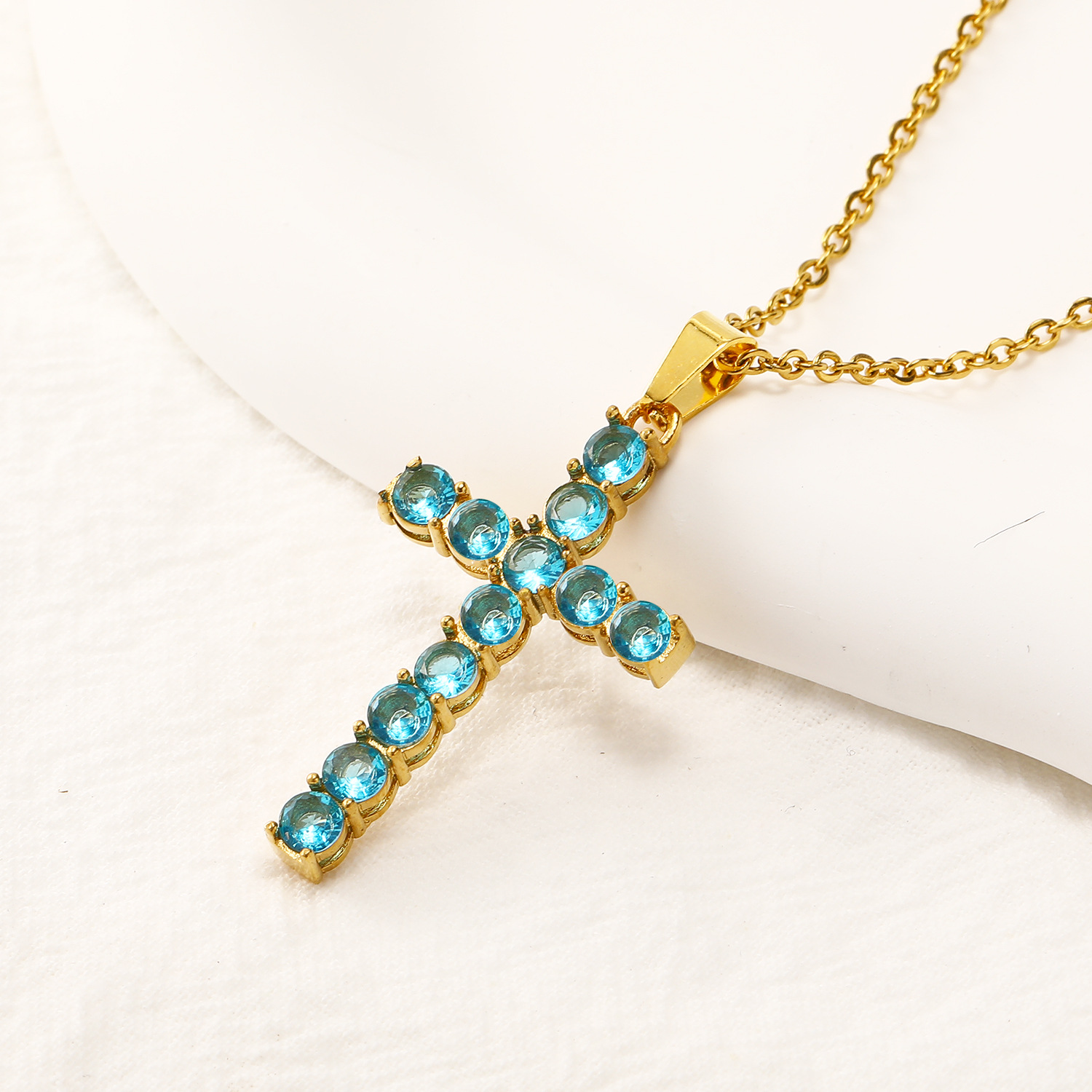 Χάλυβα Τιτανίου Κομψός Σταυρός Ηλεκτροπλασιασμός Ινλεί Ρηνανόστινο Κολιέ Κρεμαστής display picture 19