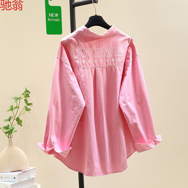 女性用の夏の薄い高品質コットンシャツ、ファッショナブルな刺繍入りのゆったりとした多用途の女性用のアウターウェア用のミドル丈の新しいシャツ|undefined