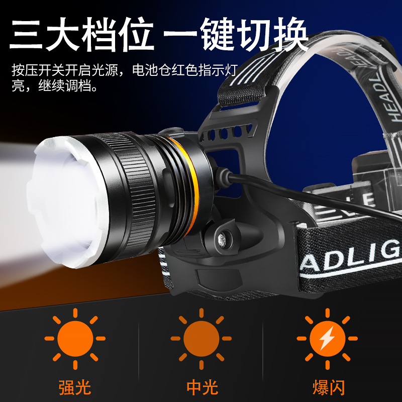 Transfronterizos al aire libre P50 aluminio camping pescar por la noche lámpara USB recargable auricular luz de largo alcance LED luz de pesca