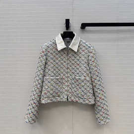 深圳南油26早春款气质小香风彩纱珠片粗花呢缎面翻领棉服夹克外套